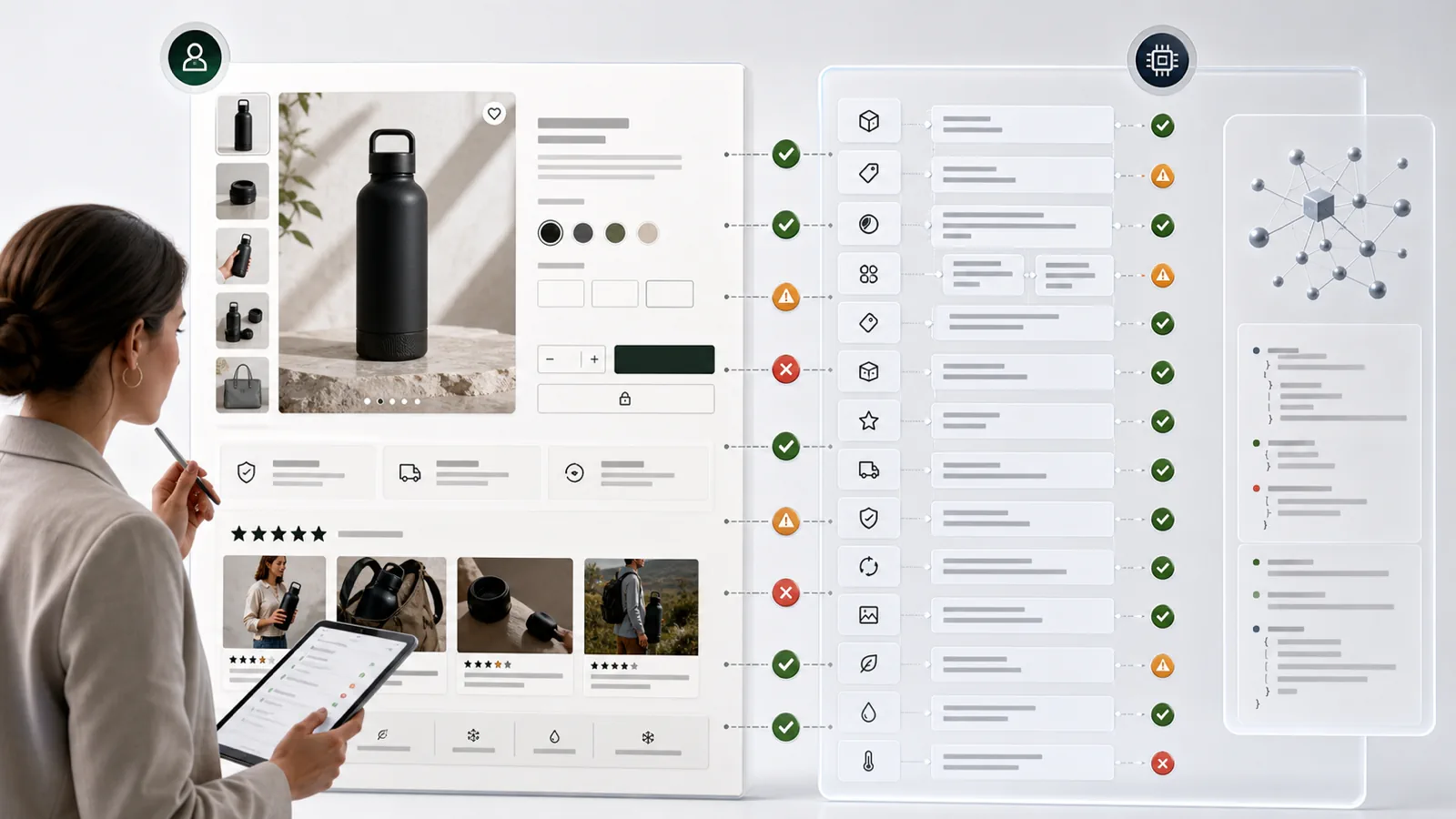 Shopify product page audit comparing human-visible buyer content with AI-readable product facts