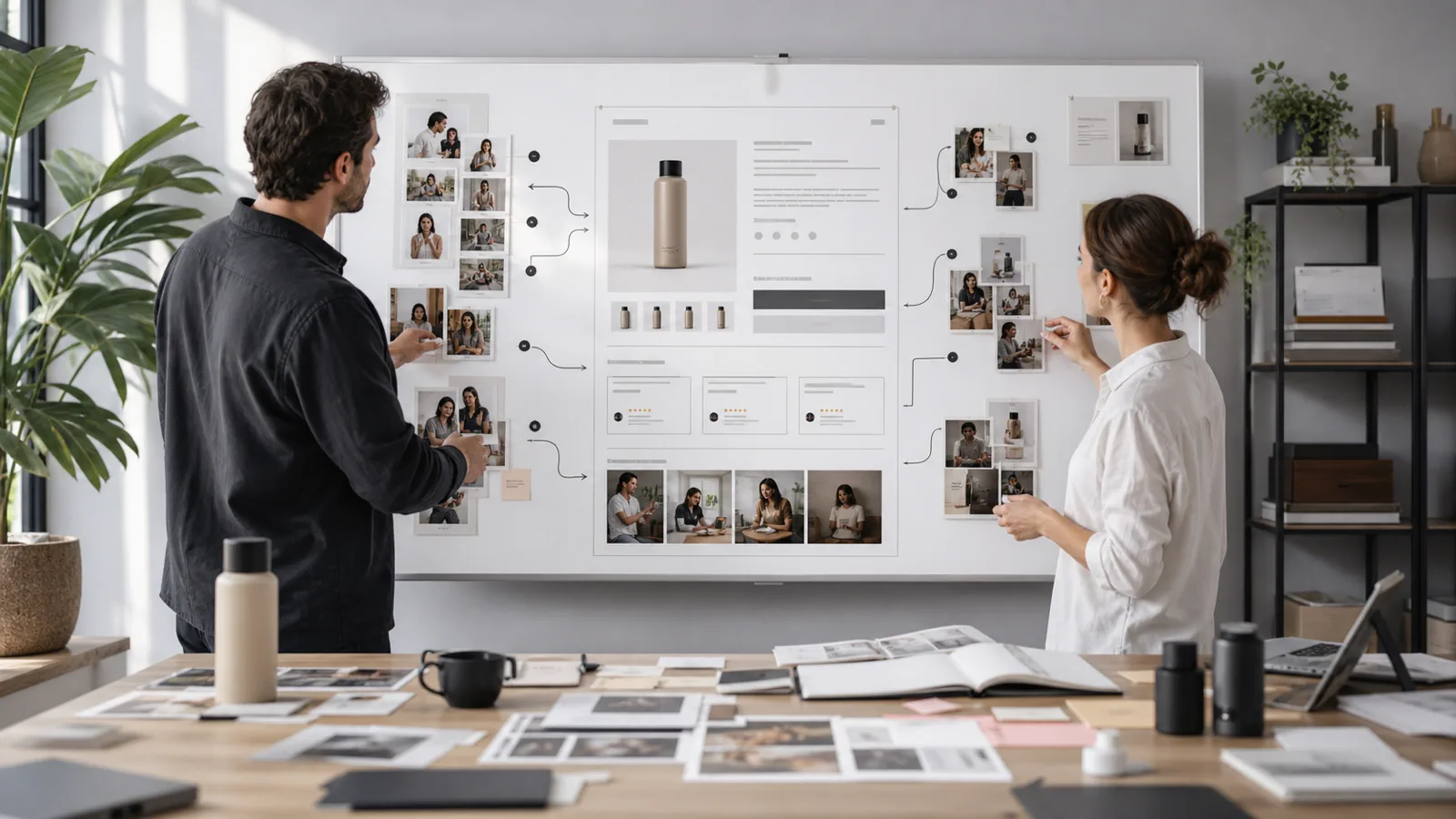 Founder mapping customer photos to product page proof points before redesign