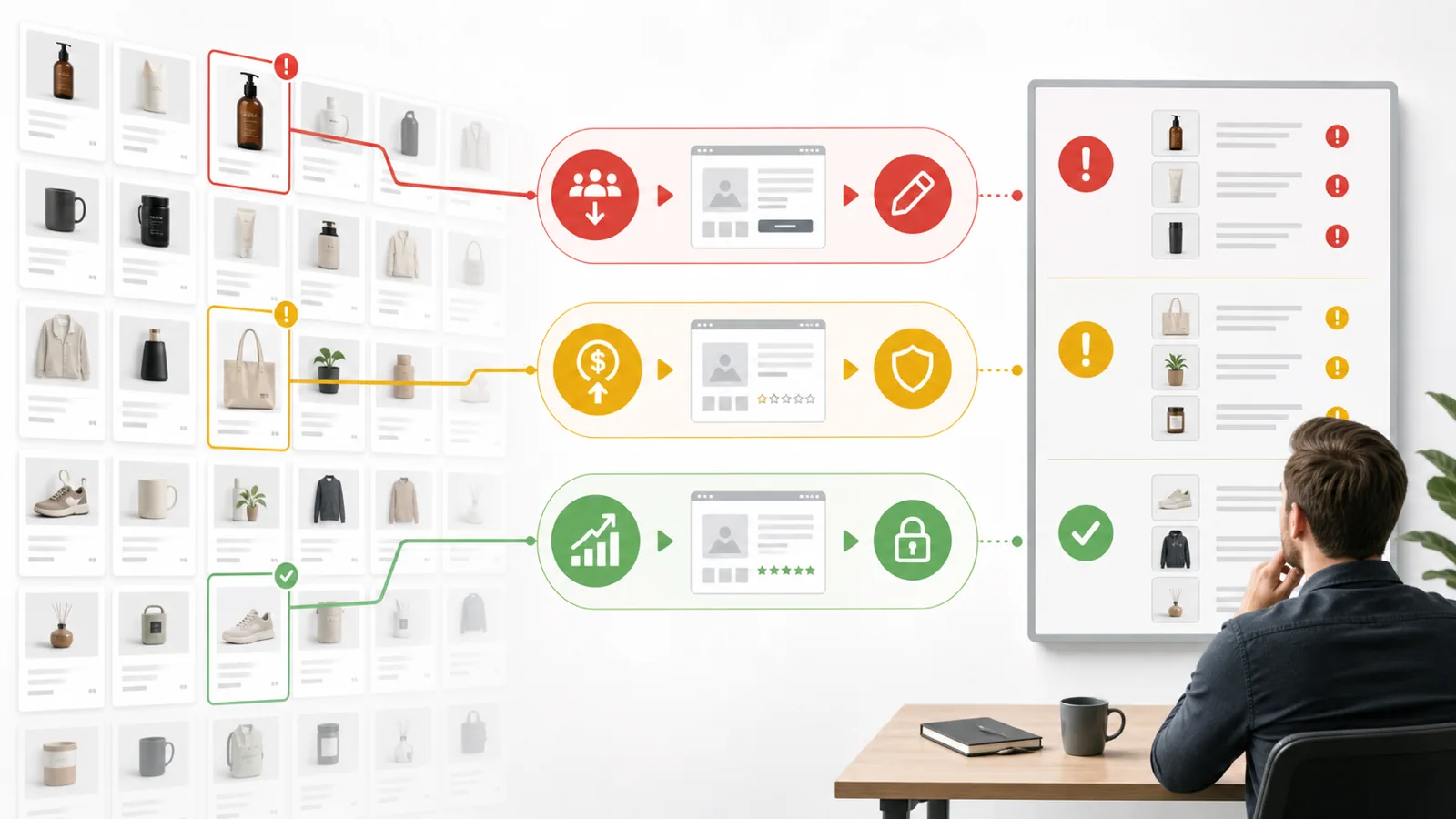 Large Shopify catalog product page triage for PDP redesign priority