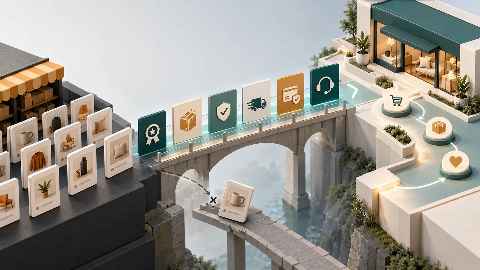 Marketplace trust signals crossing into an owned Shopify buyer path while a product listing alone falls short