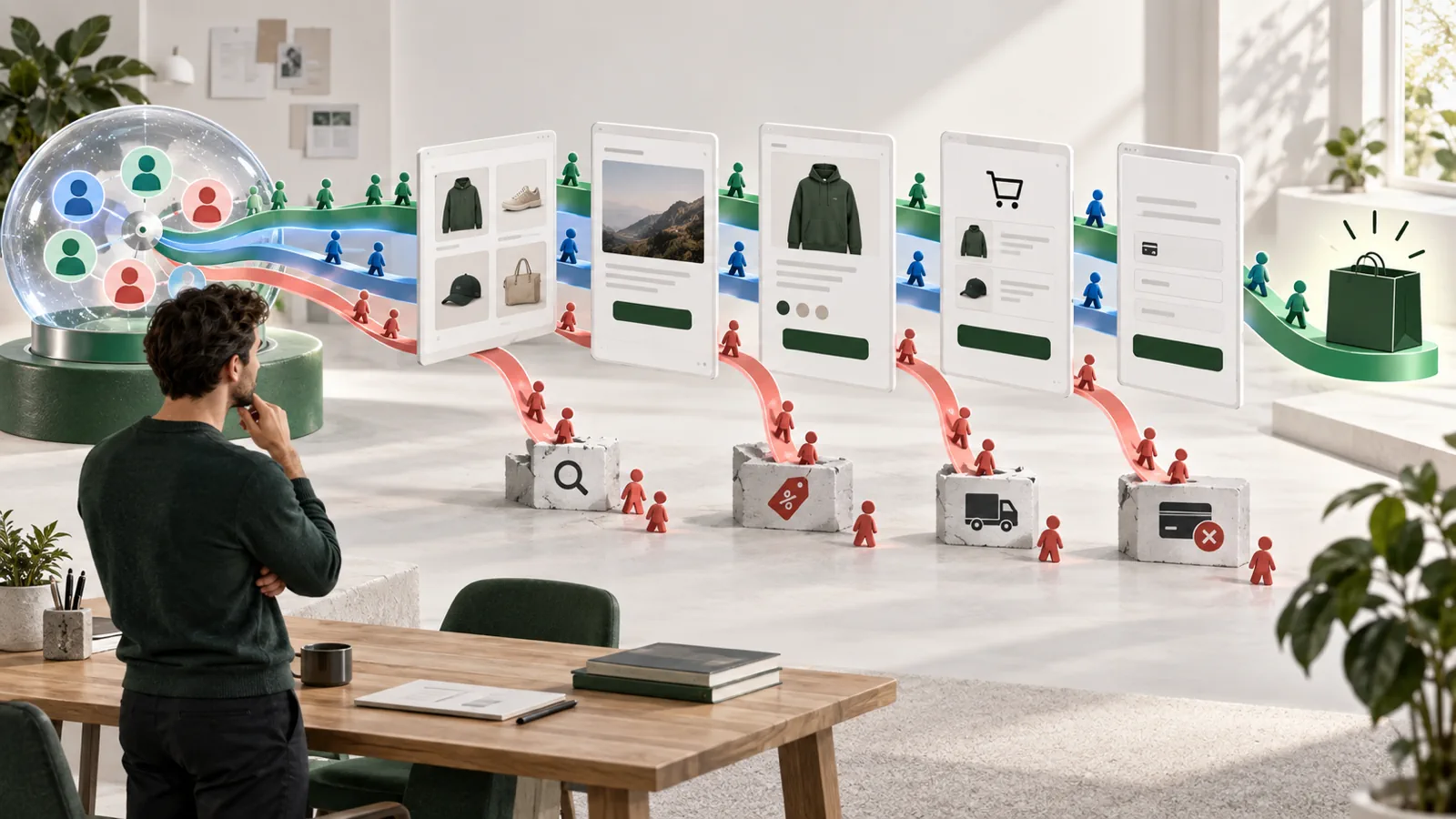 Campaign Autopilot sending traffic through a Shopify buying path with visible conversion leaks