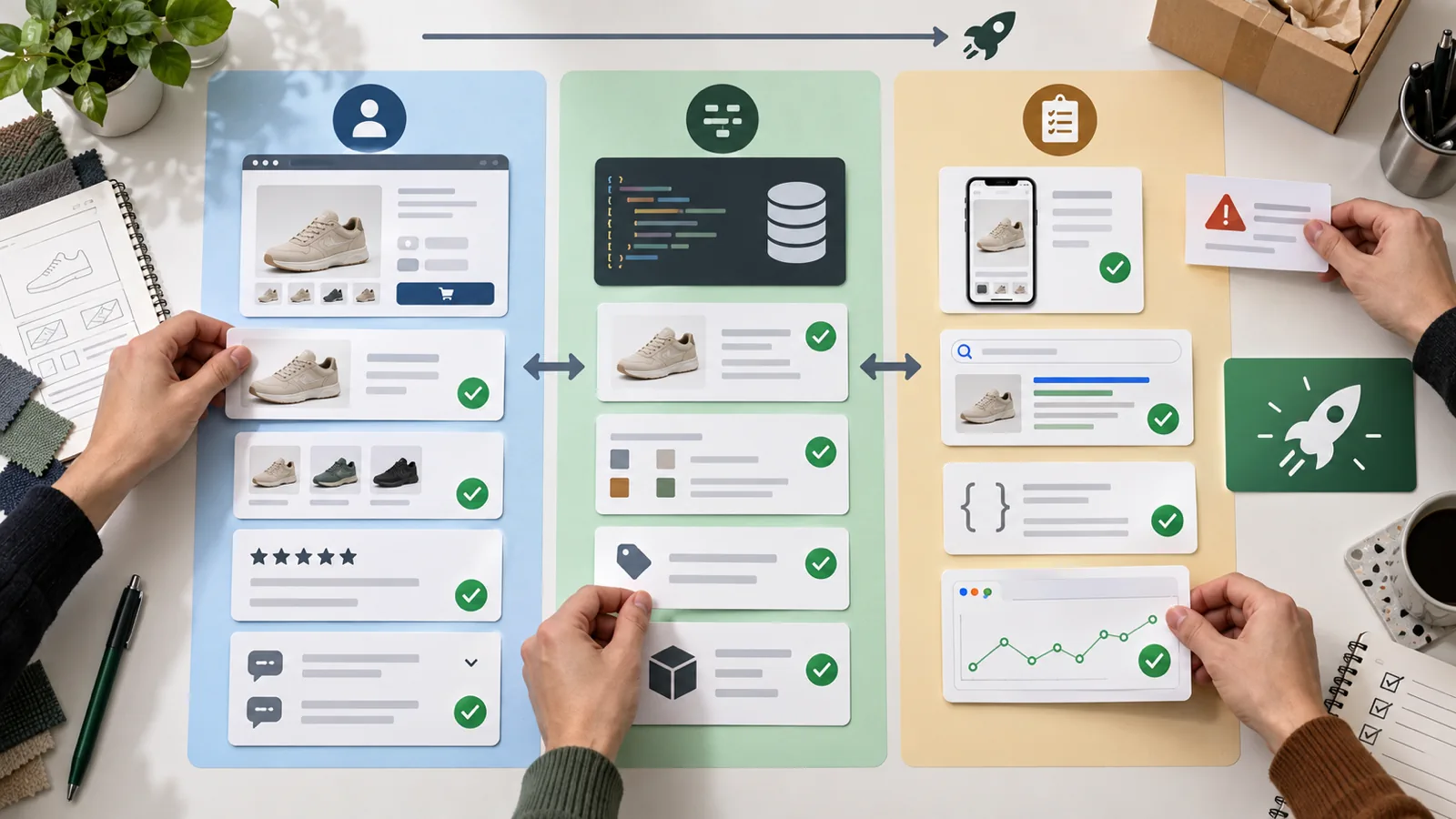 QA board for custom Shopify product page sections and structured data