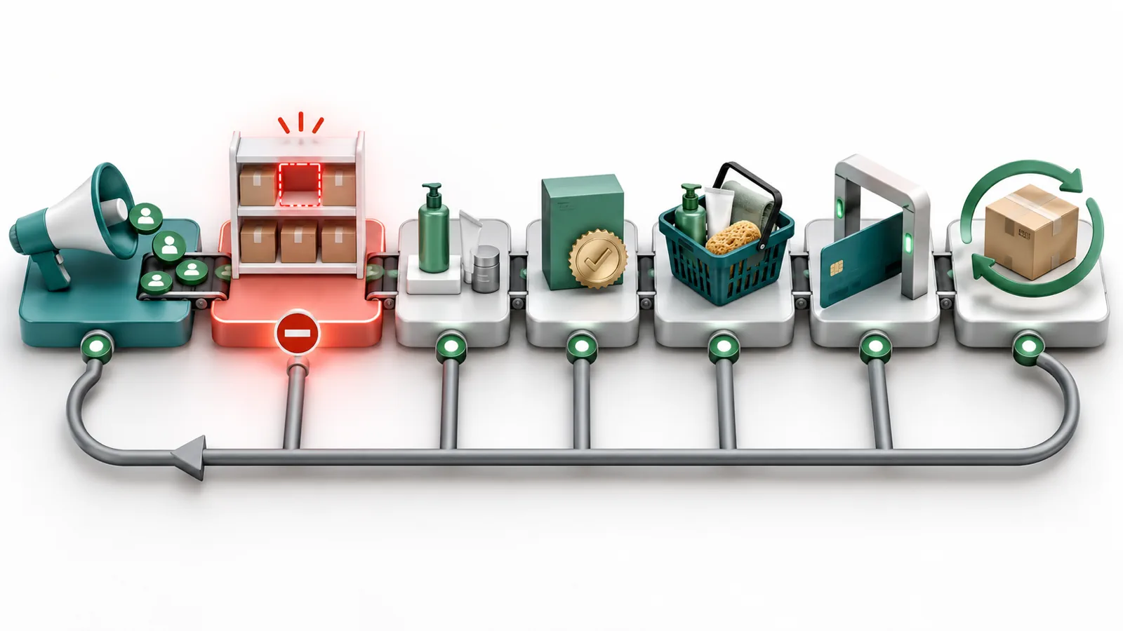 Ecommerce constraint flow highlighting an empty hero product inventory slot