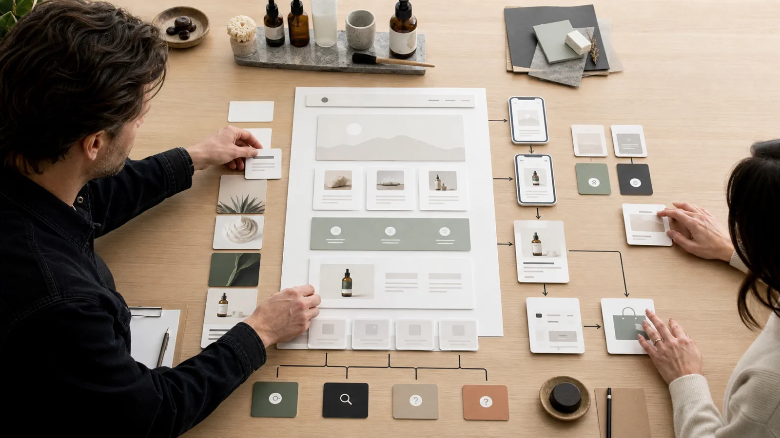 Founder mapping a Shopify homepage from brand poster to buying path