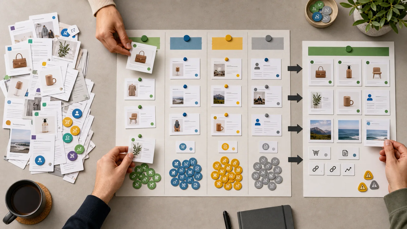 Redirect and data matrix sorting old ecommerce assets into keep, rebuild, redirect, and retire decisions
