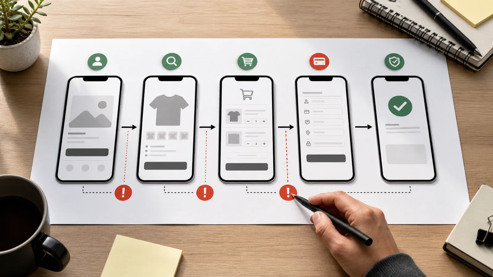 Mobile Shopify funnel leak map from landing page to checkout and purchase