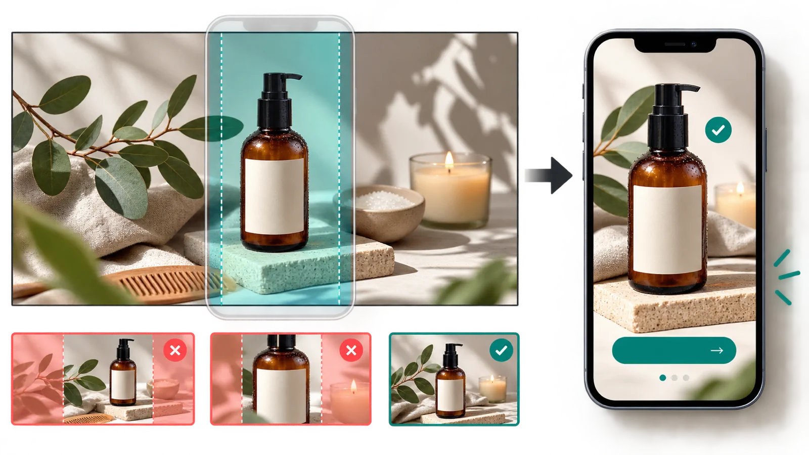 Desktop hero reframed into a mobile crop safe zone for Shopify