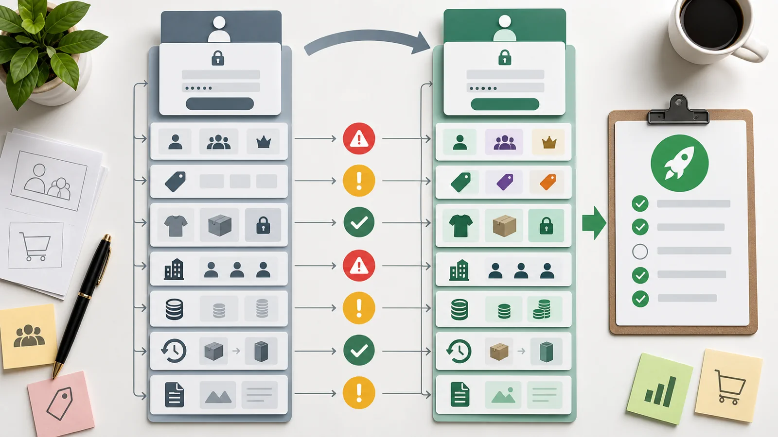 Risk map comparing legacy and new Shopify customer account buying paths
