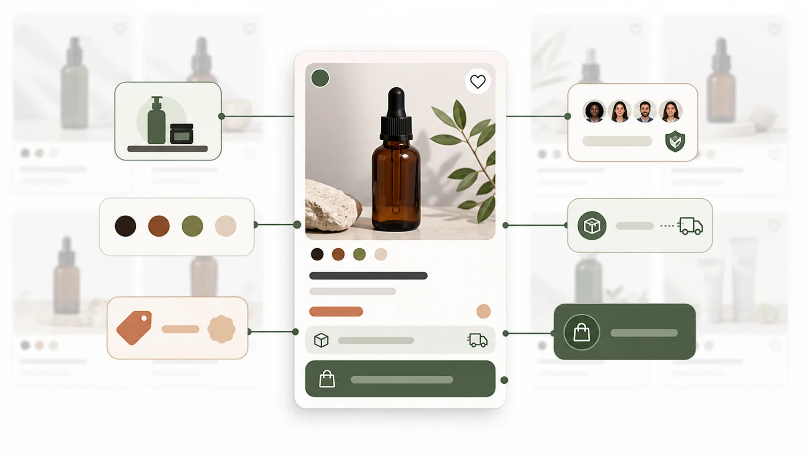 Annotated ecommerce product card showing buyer context signals before the click