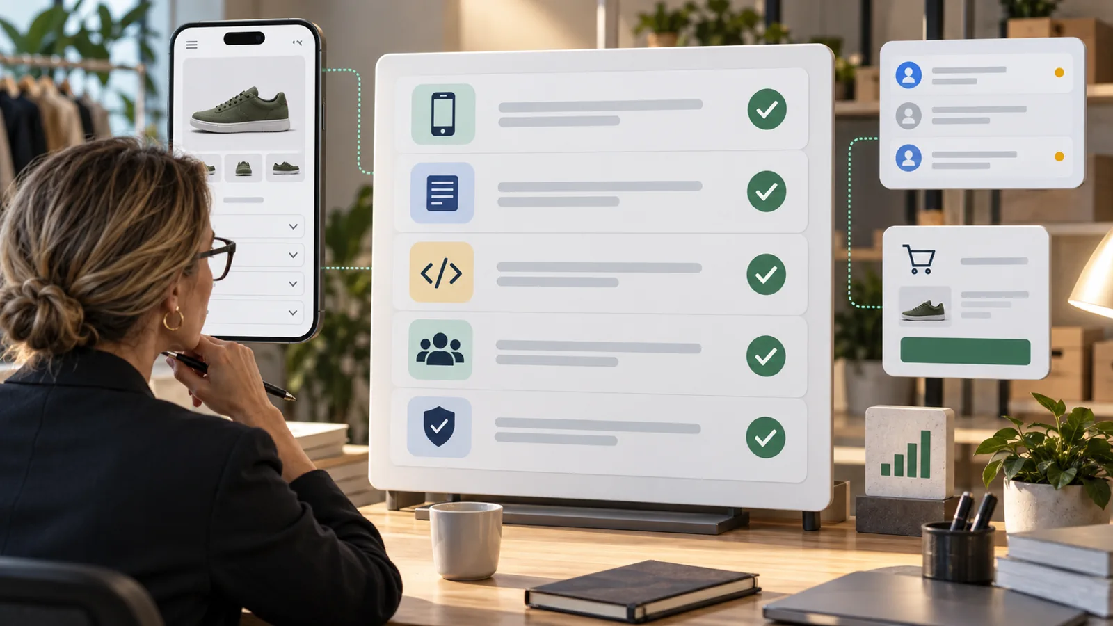 PDP FAQ acceptance checklist connected to mobile page, support, and cart states