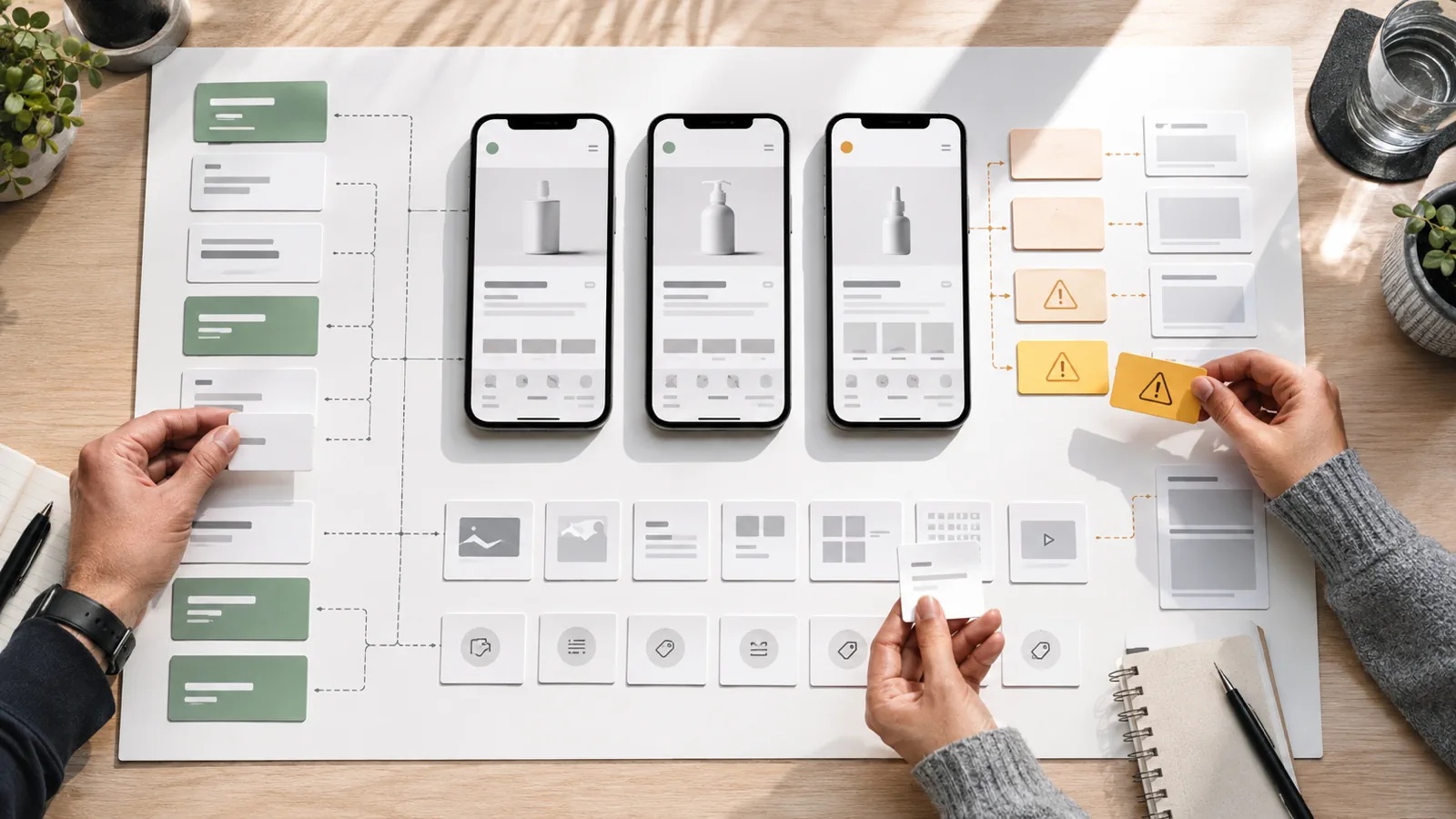 Shopify product template architecture map showing shared and product-specific PDP blocks
