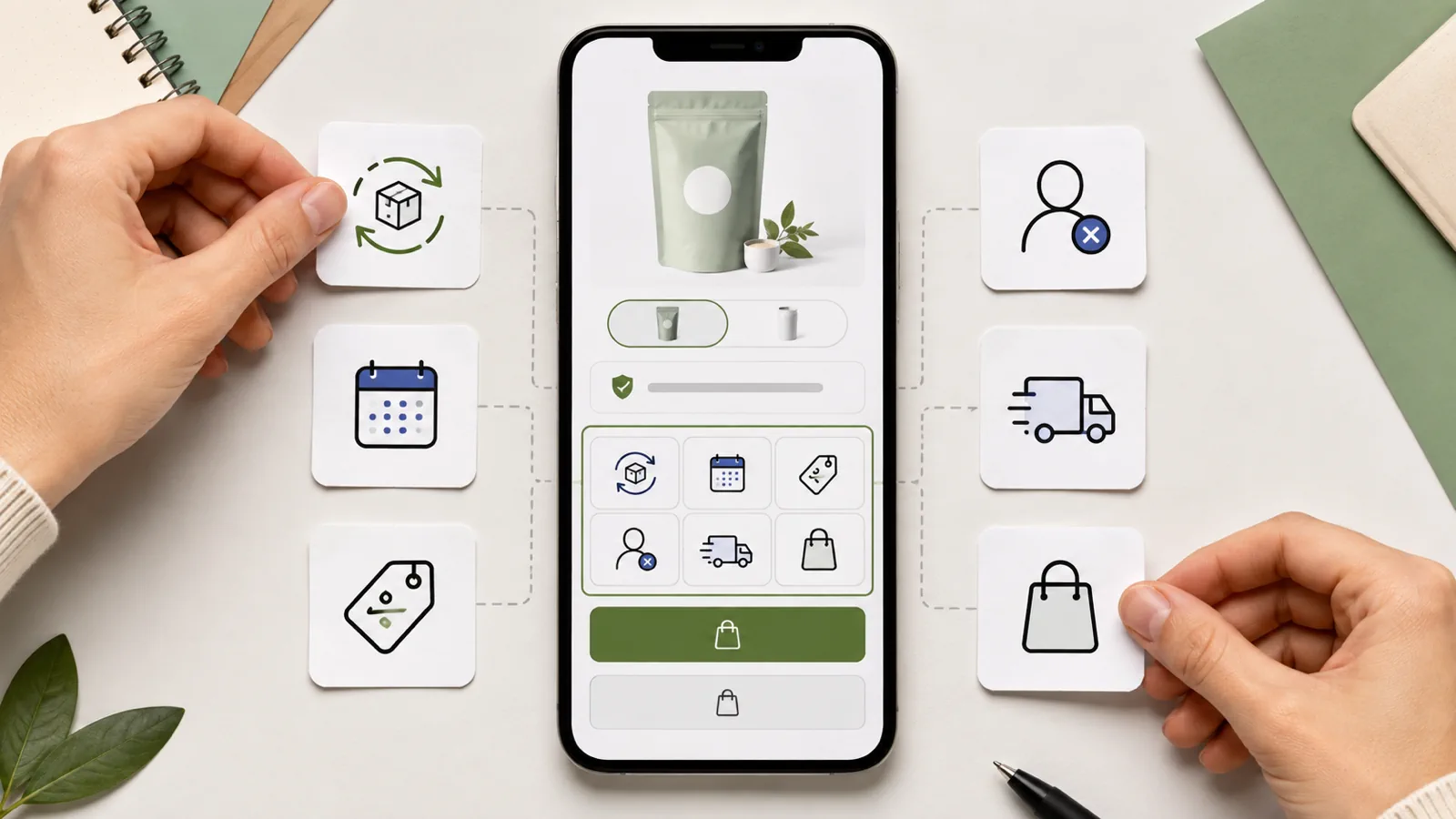 Mobile Shopify PDP subscription choice stack with delivery and cancellation cues