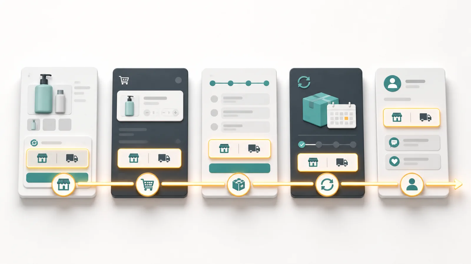 Subscription pickup and local delivery promise carried through PDP, cart, checkout, renewal, and account