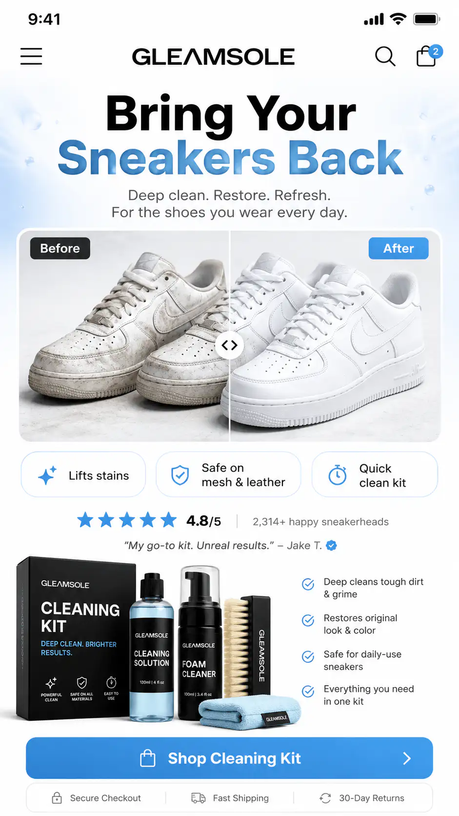 Gleamsole Sneaker Cleaning Kit Before After Offer Section