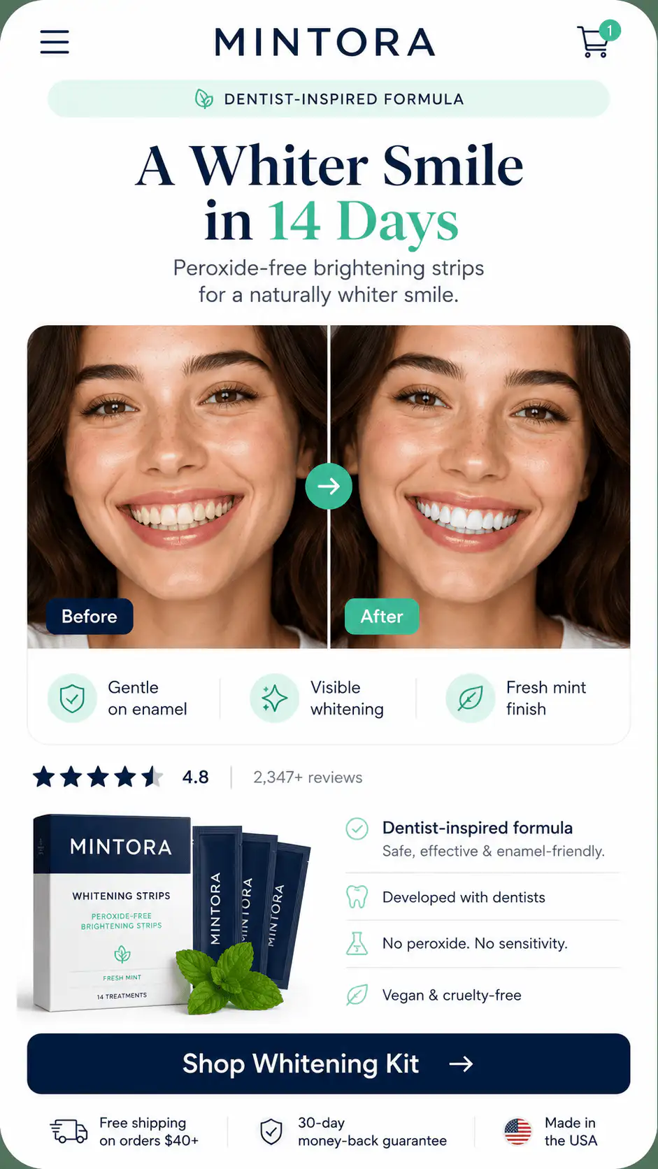 Mintora Whitening Strips Before After Offer Section