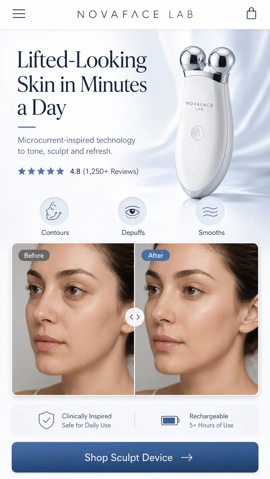 Novaface Lab Sculpt Device Before After Offer Section