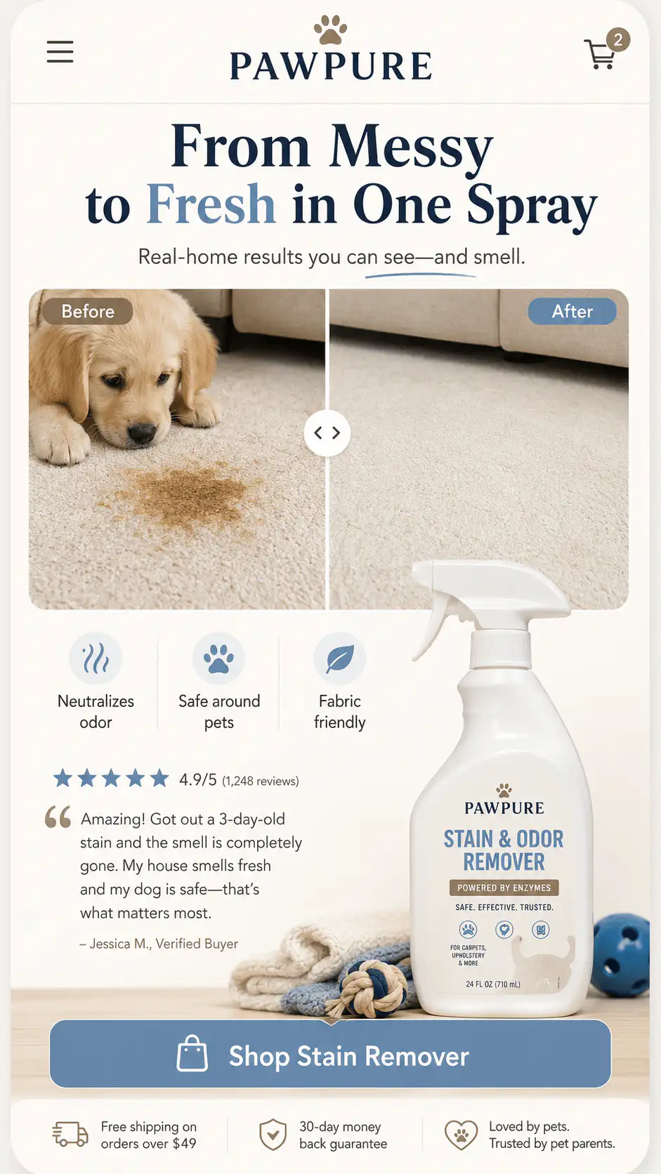 Pawpure Stain Odor Remover Before After Offer Section