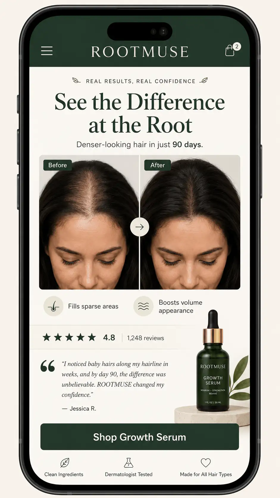 Rootmuse Growth Serum Before After Offer Section