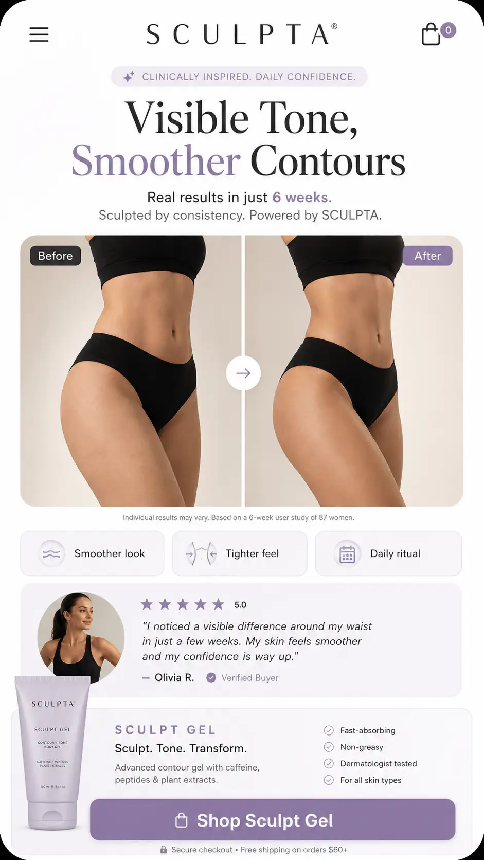 Sculpta Sculpt Gel Before After Offer Section