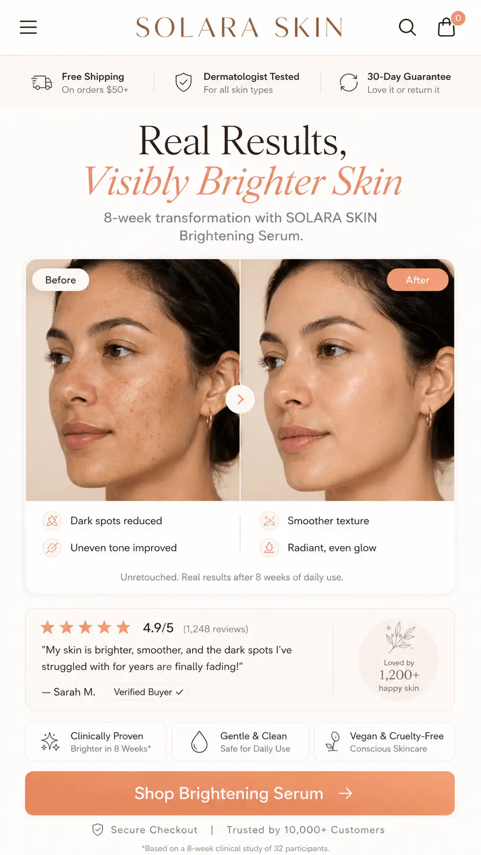 Solara Skin Brightening Serum Before After Offer Section
