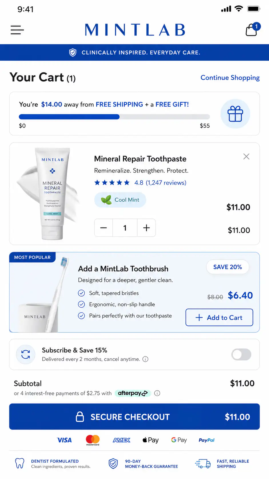 Mintlab Toothpaste Cart Page
