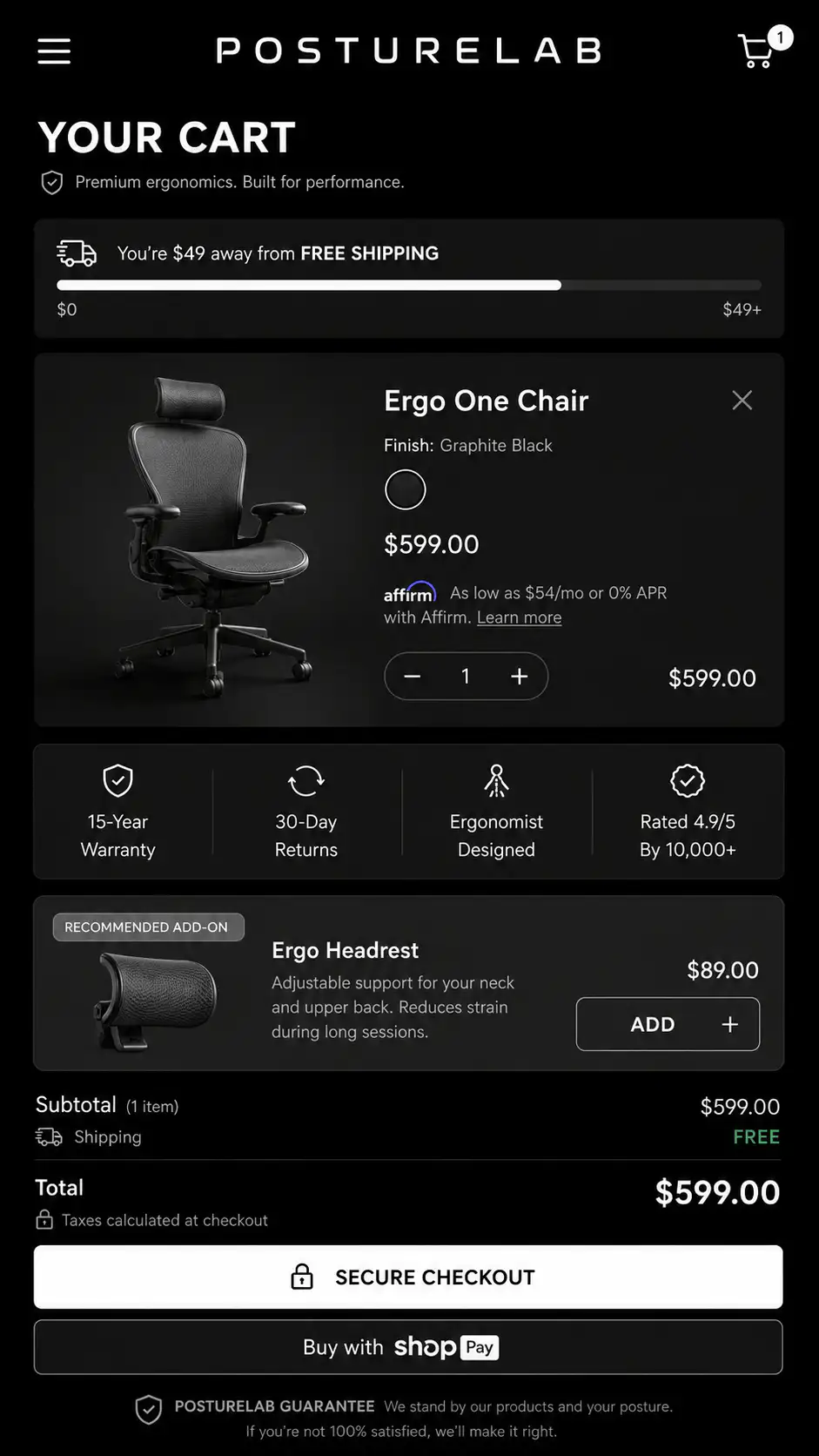 Posturelab Ergo Chair Cart Page