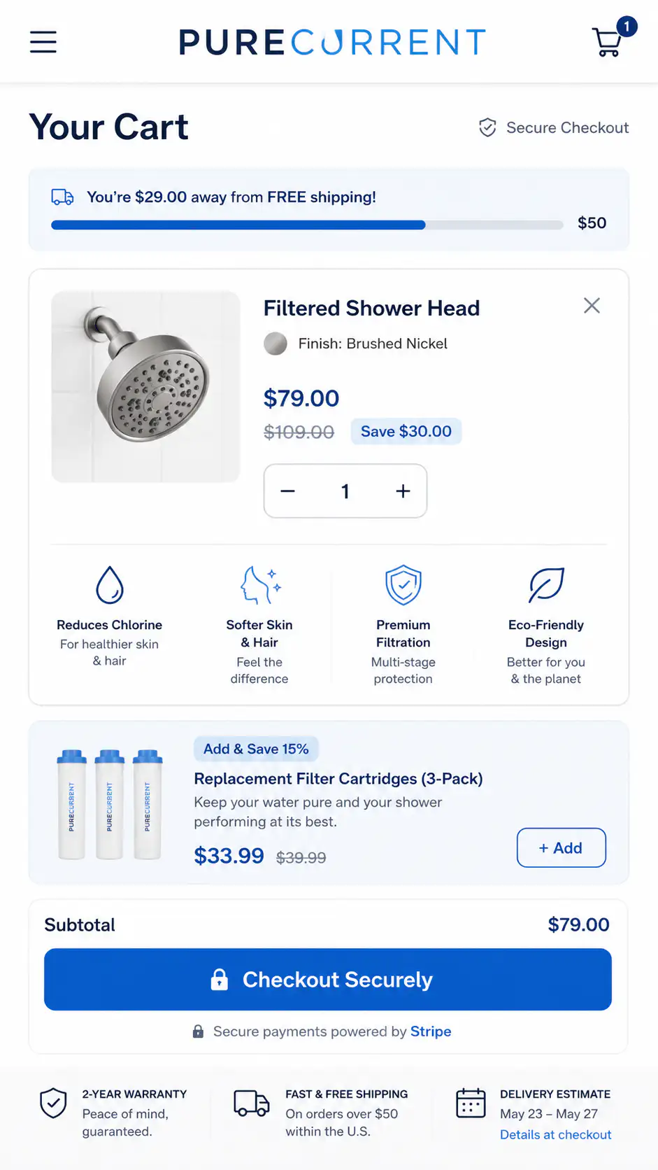 Purecurrent Shower Filter Cart Page
