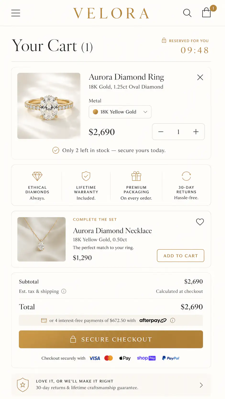 Velora Diamond Ring Cart Page