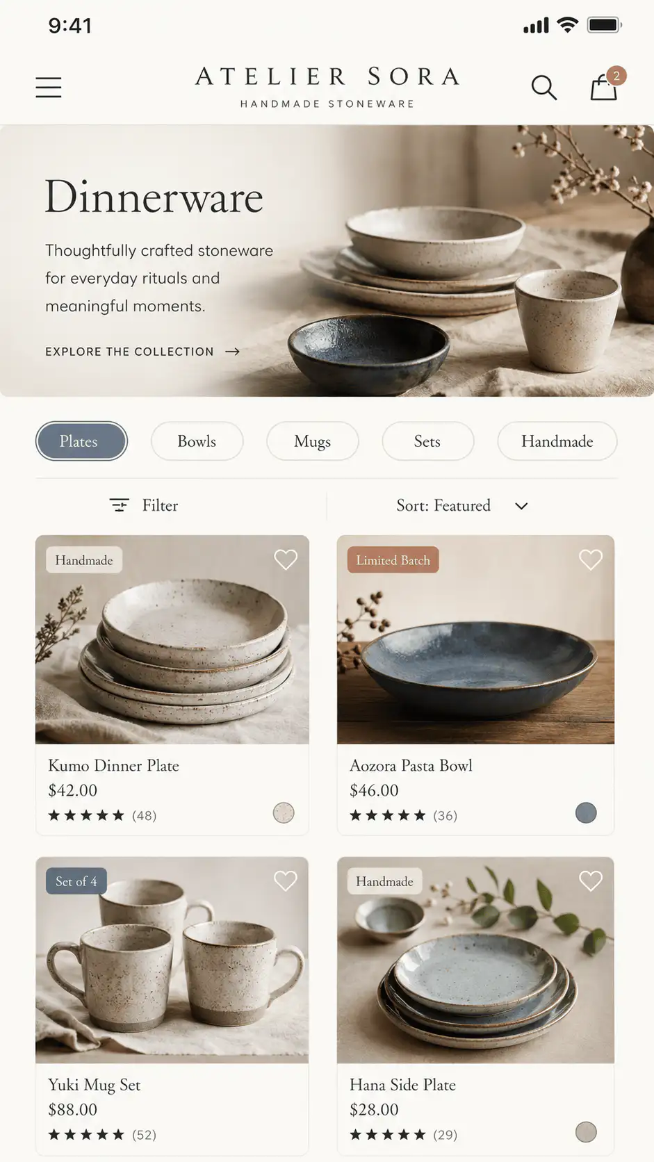 Atelier Sora Dinnerware Collection Page