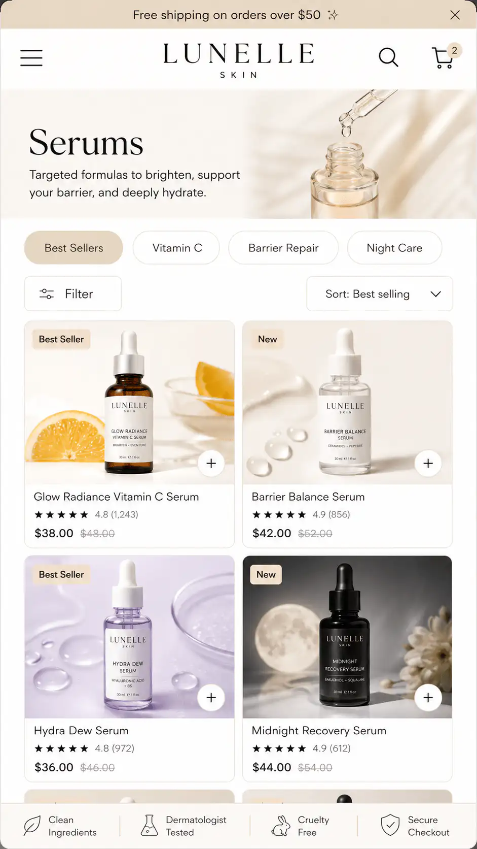 Lunelle Serums Collection Page