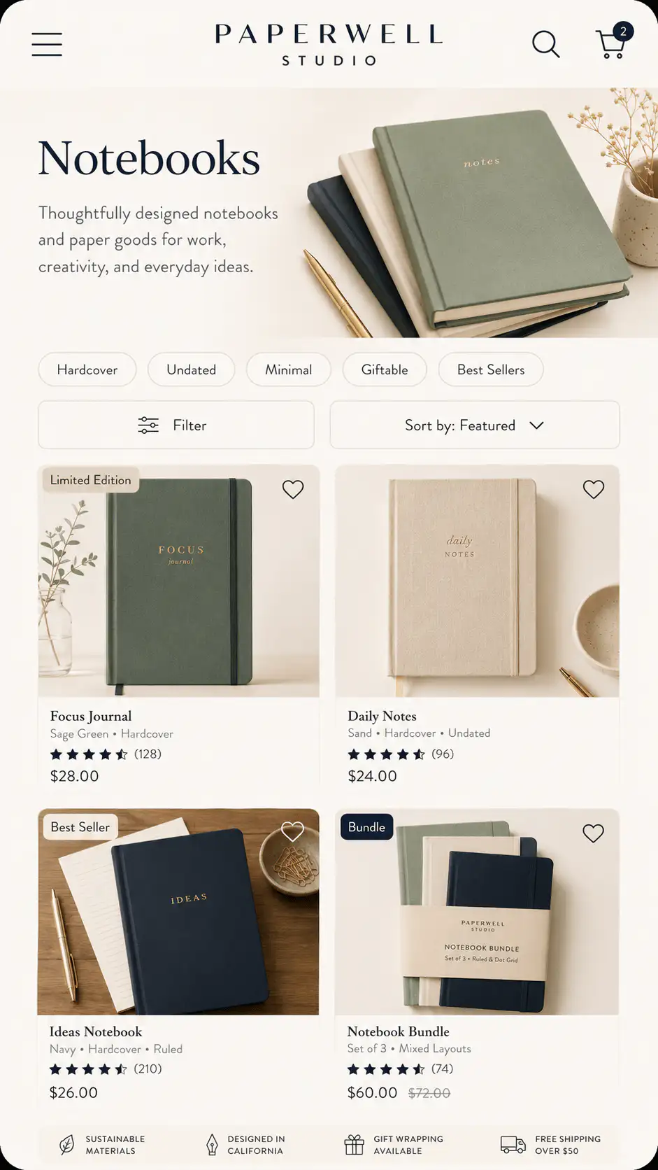 Paperwell Notebooks Collection Page