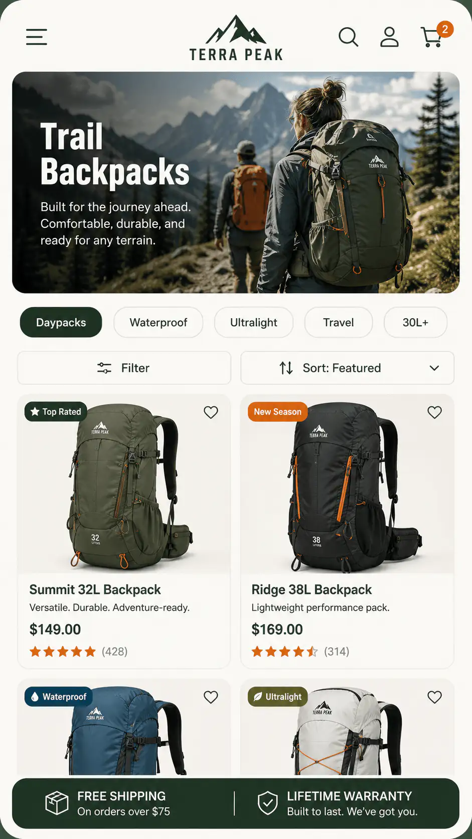 Terra Peak Trail Backpacks Collection Page