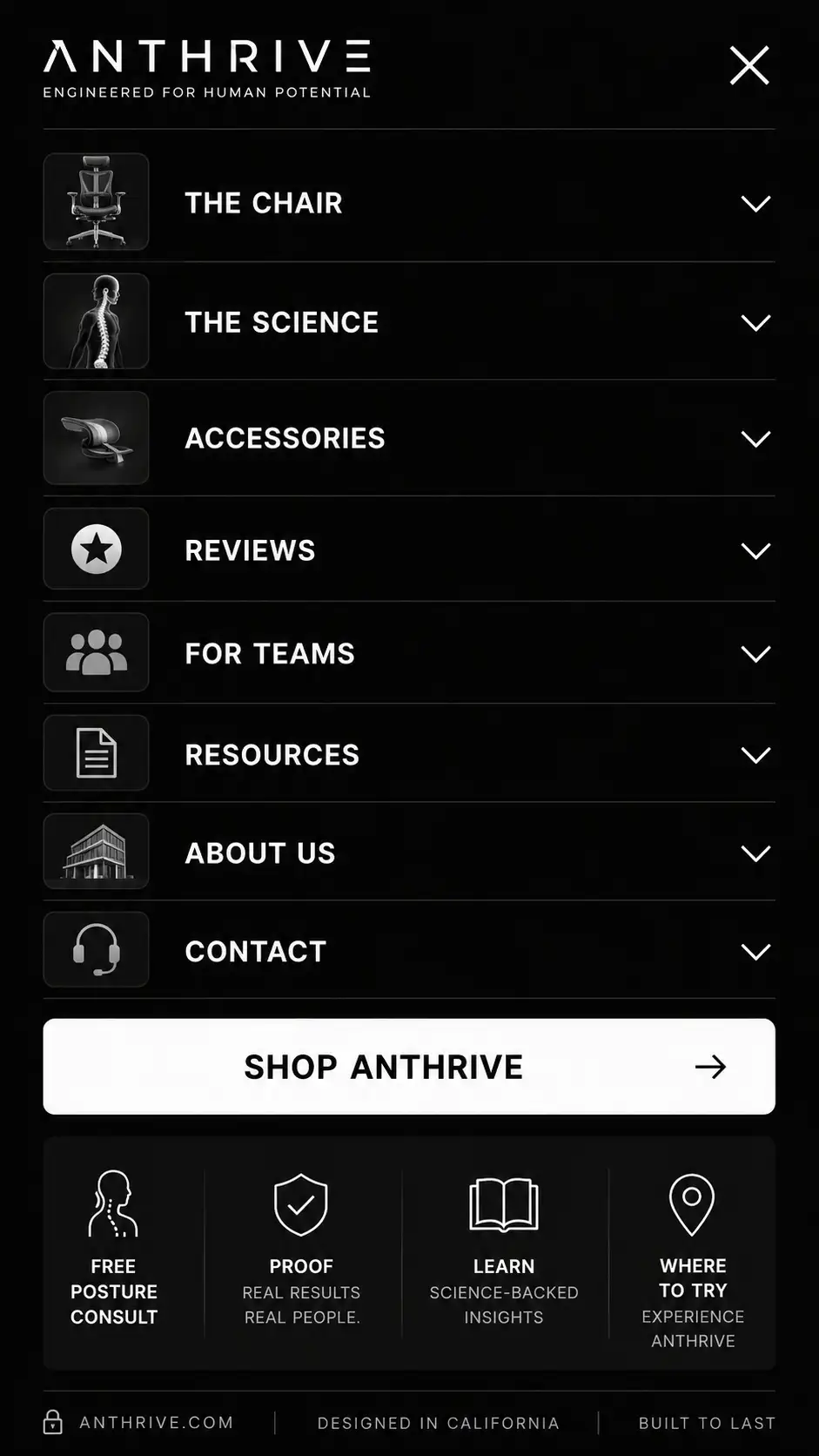 Anthrive Chair Mobile Menu