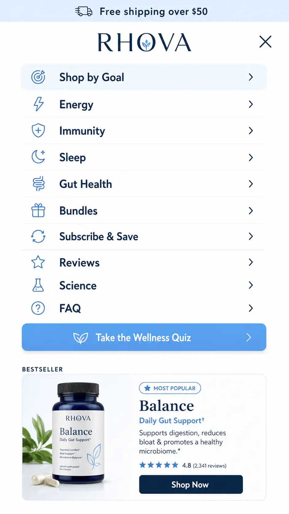 Rhova Wellness Mobile Menu