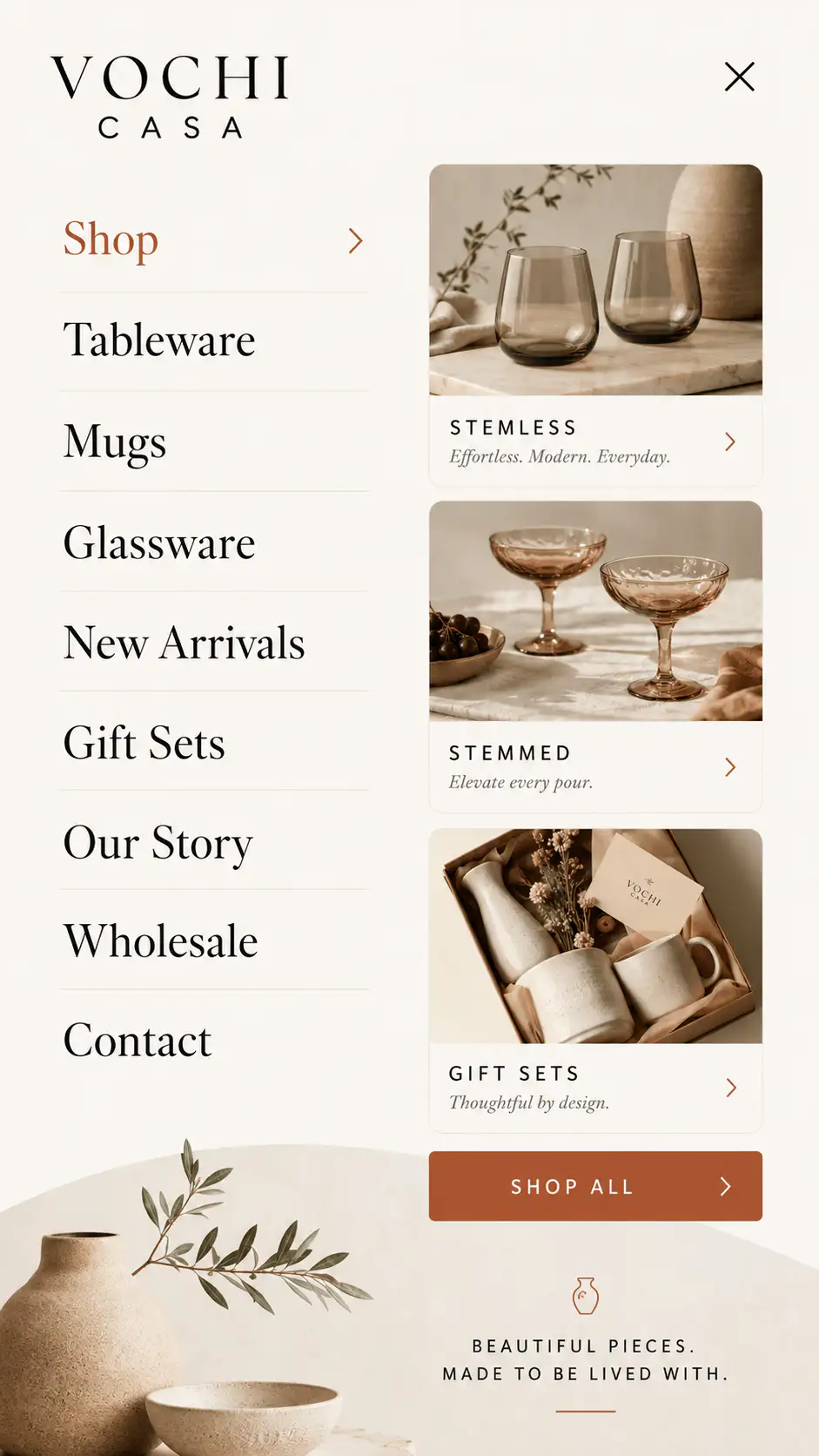 Vochi Casa Homeware Mobile Menu