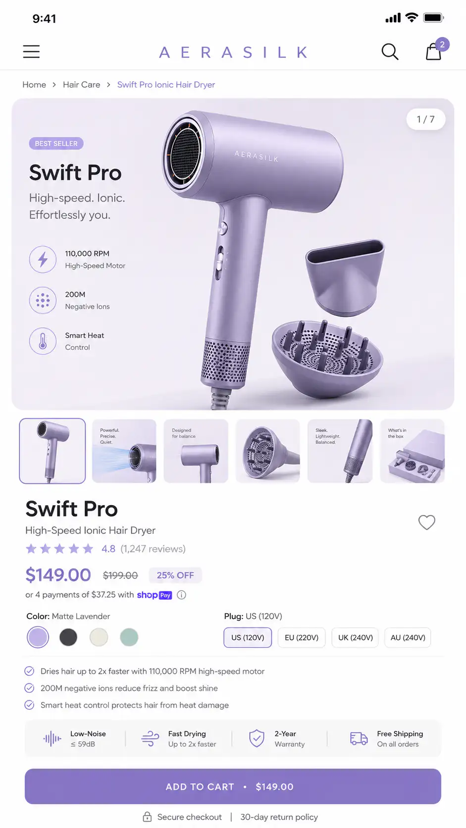 Shopify product page example showing a structured product buying area with image and purchase controls