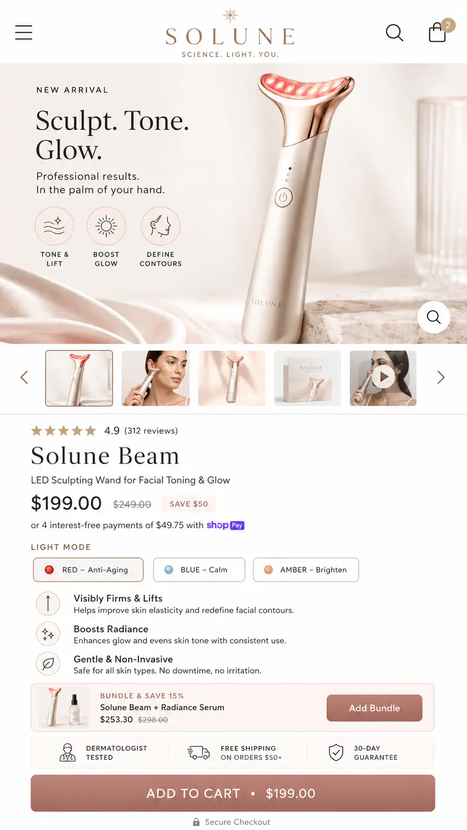 Shopify product page example with product image, value promise, proof, and buy area