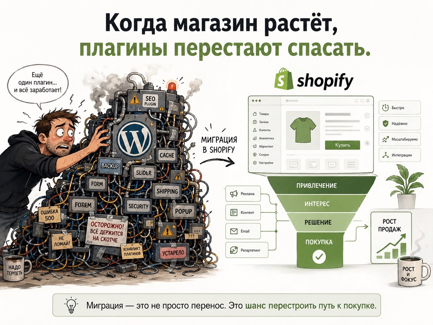 WordPress to Shopify migration planning visual for preserving URLs, redirects, and buying paths